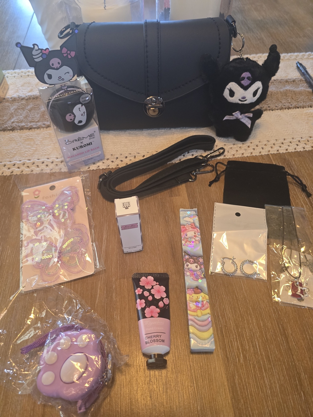 Kids Bundle Crossbody Bag with Plush Charm & Many Accessories- Kuromi-Inspired